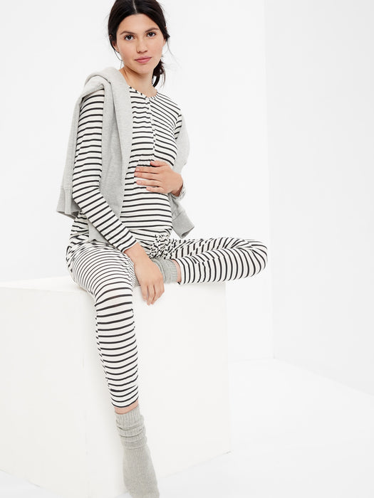 Maternity Modal Henley PJ Set - black white stripe