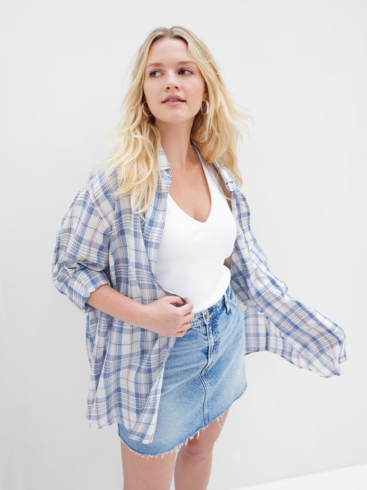 Plaid Big Shirt - blue plaid