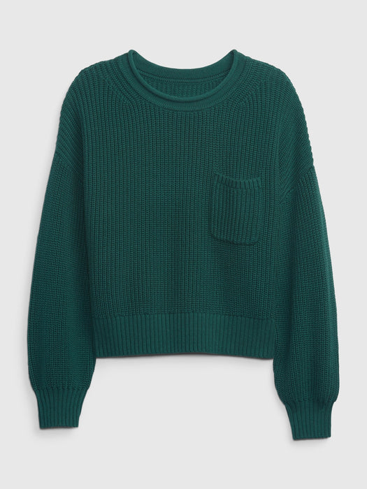 Shaker-Stitch Pocket Sweater - june bug green