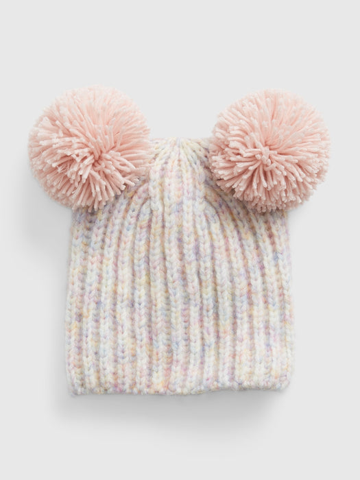 Toddler Recycled Double Pom Beanie - multi