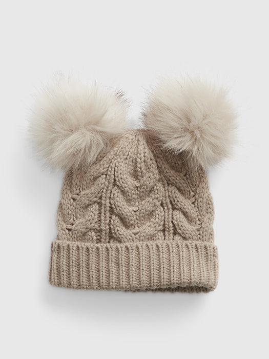 Toddler Cable-Knit Pom Beanie - cobblestone beige