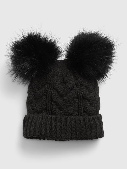 Toddler Cable-Knit Pom Beanie - true black