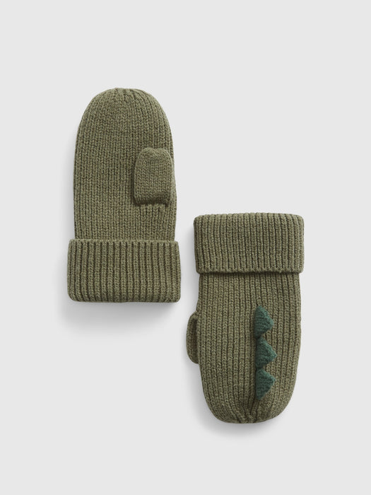 Toddler Organic Cotton Dino Mittens - army jacket green