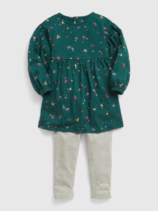 Toddler 100% Organic Cotton Floral Two-Piece Outfit Set - june bug green