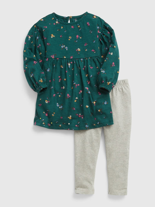 Toddler 100% Organic Cotton Floral Two-Piece Outfit Set - june bug green