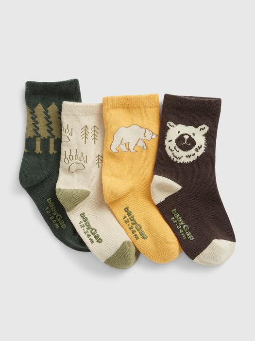 Toddler Bear Crew Socks (4-Pack) - multi