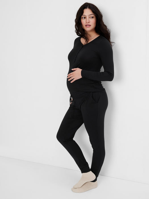 Maternity Modal Henley PJ Set - true black