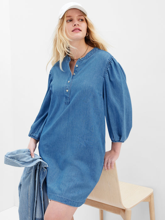 Denim Popover Mini Dress with Washwell