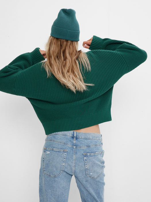 Shaker-Stitch Pocket Sweater - june bug green