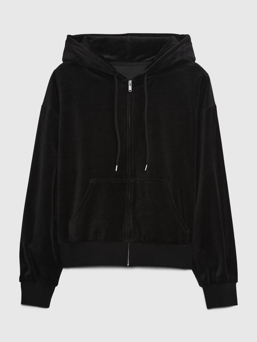 Velour Full-Zip Hoodie - black