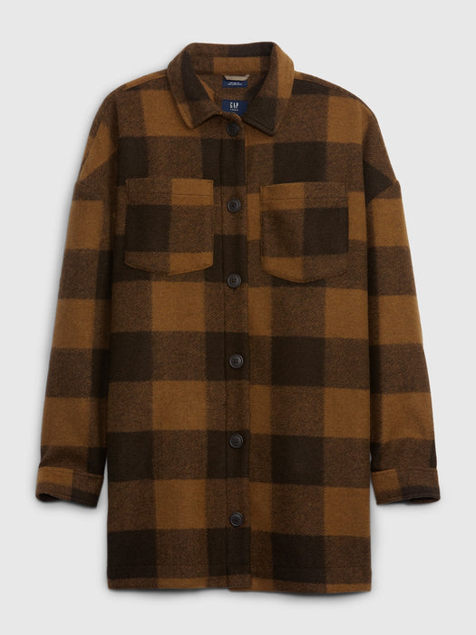 Teen Oversized Plaid Shirt Jacket - brown plaid