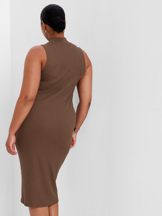 Mockneck Midi Dress - cozy brown