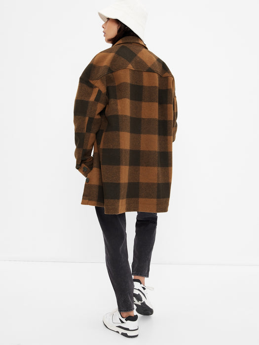 Teen Oversized Plaid Shirt Jacket - brown plaid