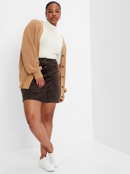 Snap-Front Corduroy Mini Skirt - brown noir