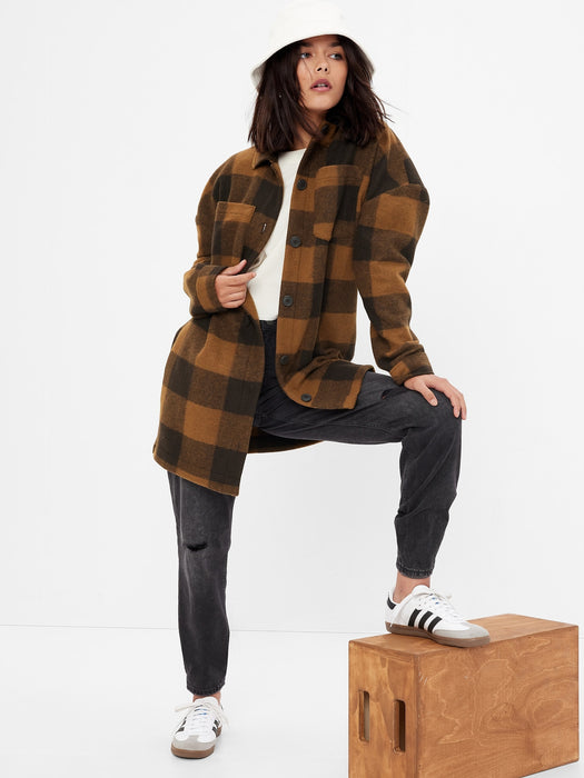 Teen Oversized Plaid Shirt Jacket - brown plaid