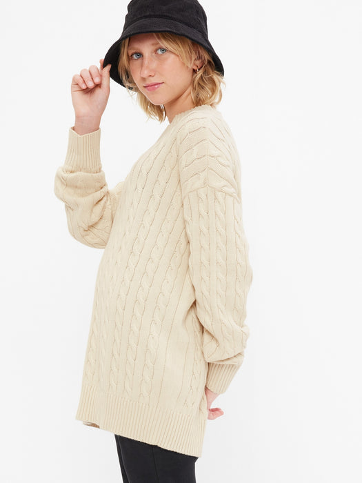 Teen 100% Organic Cotton Oversized Cable-Knit Sweater - birch