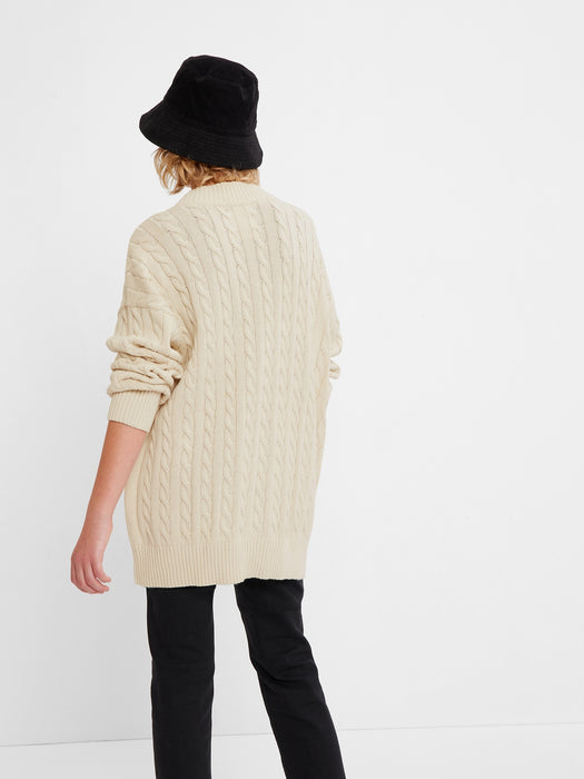 Teen 100% Organic Cotton Oversized Cable-Knit Sweater - birch