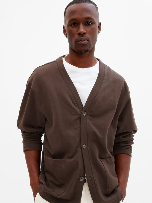 Organic Cotton Cardigan Sweatshirt - woodsy brown