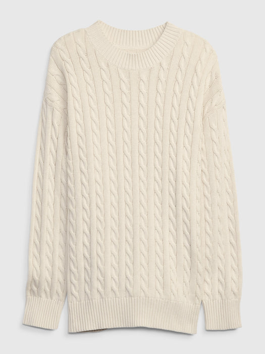 Teen 100% Organic Cotton Oversized Cable-Knit Sweater - birch