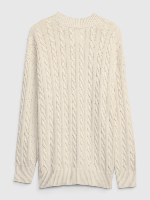 Teen 100% Organic Cotton Oversized Cable-Knit Sweater - birch