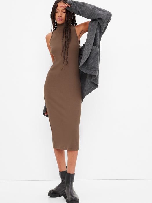 Mockneck Midi Dress - cozy brown