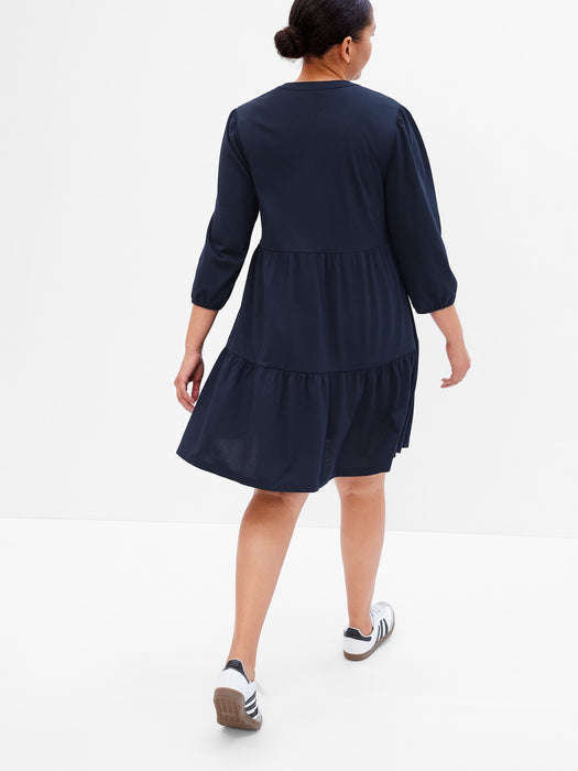 Puff Tiered Mini Dress - navy blue