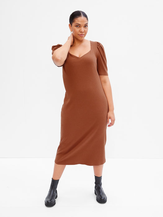 Puff Sleeve Sweetheart Midi Dress