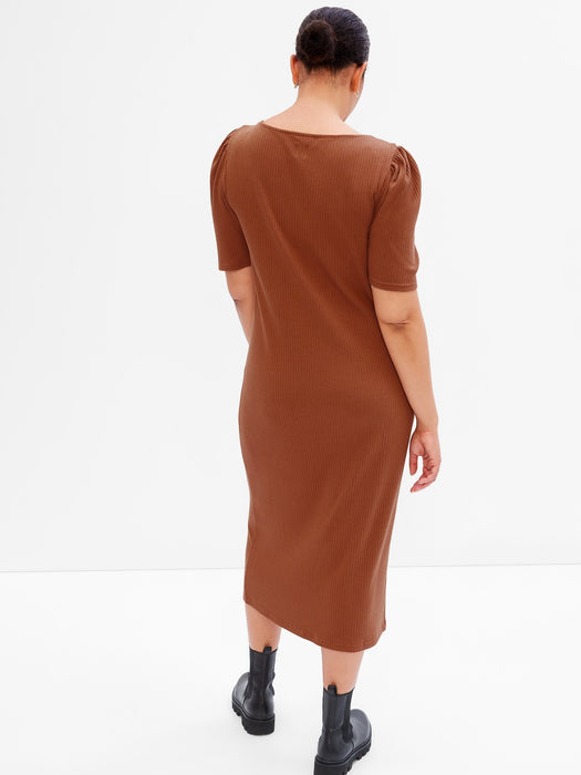 Puff Sleeve Sweetheart Midi Dress