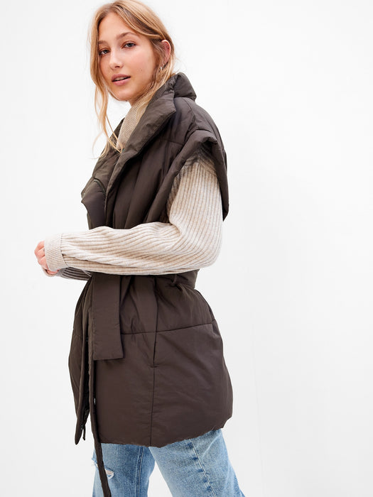 Duvet Wrap Puffer Vest - brown noir