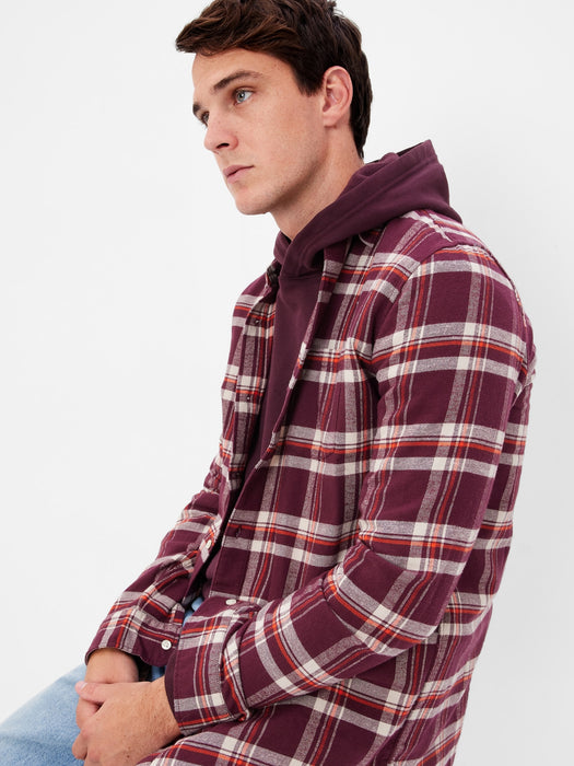 100% Organic Cotton Flannel Shirt - burgundy plaid