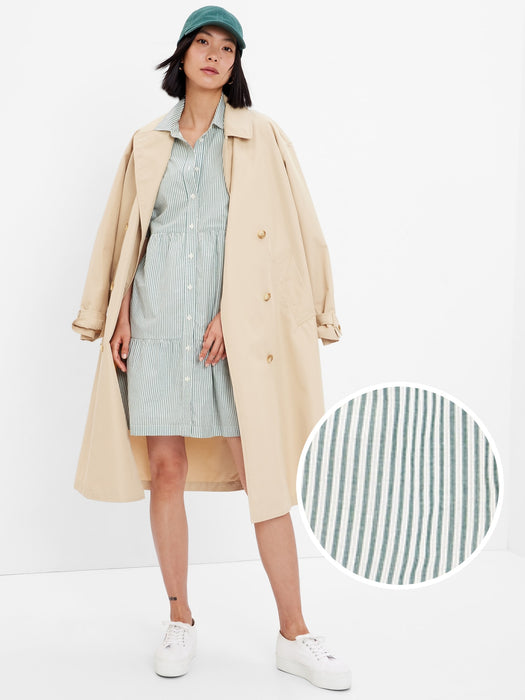 Tiered Mini Shirtdress - olive green stripe