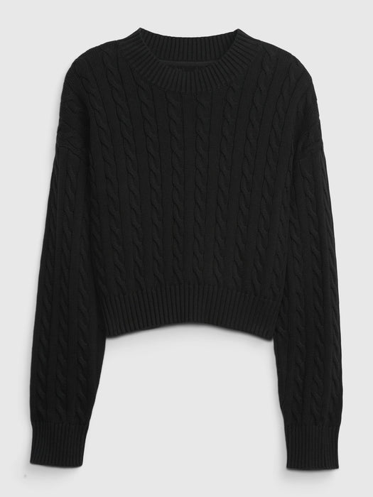 Teen 100% Organic Cotton Cable-Knit Sweater - black