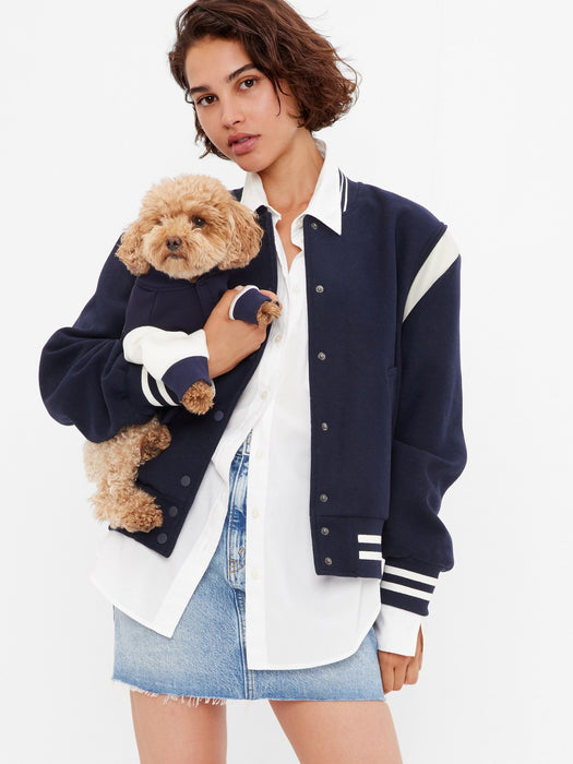 Recycled Wool Blend Varsity Jacket - navy blue