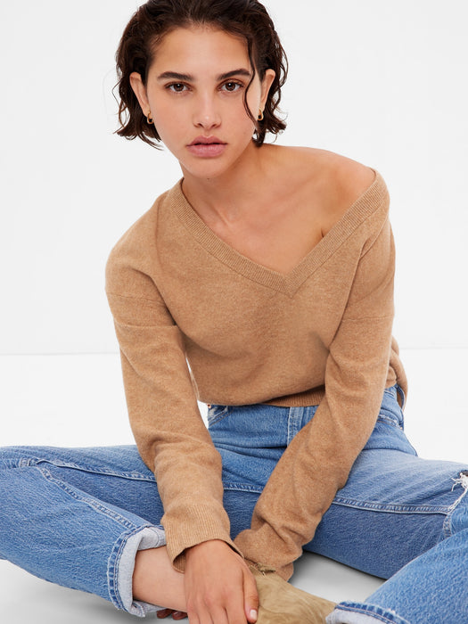 CashSoft V-Neck Sweater - camel heather