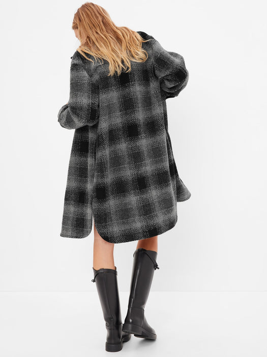 Oversized Wool-Blend Shirt Jacket - grey & black plaid