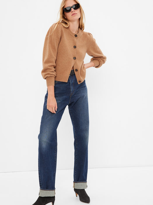 CashSoft Puff Sleeve Cardigan - camel tan