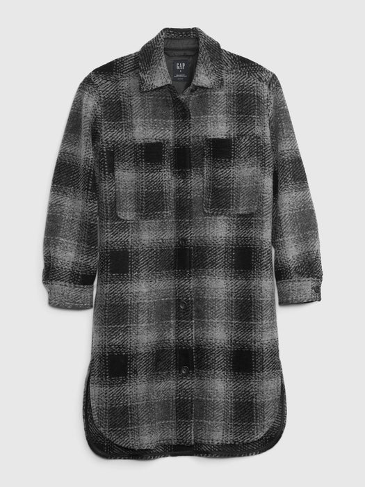 Oversized Wool-Blend Shirt Jacket - grey & black plaid