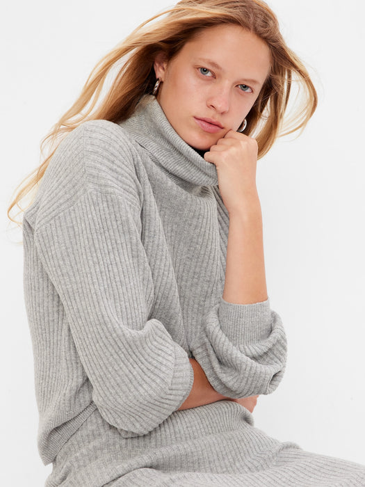 CashSoft Rib Turtleneck Sweater - heather grey