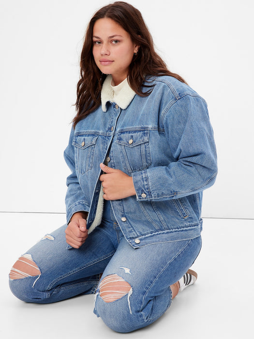 Oversized Icon Denim Sherpa Jacket with Washwell