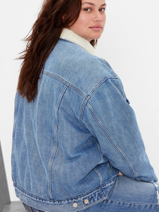 Oversized Icon Denim Sherpa Jacket with Washwell