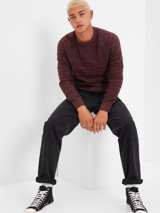 Slub Cotton Raglan Crewneck Sweater - burgundy