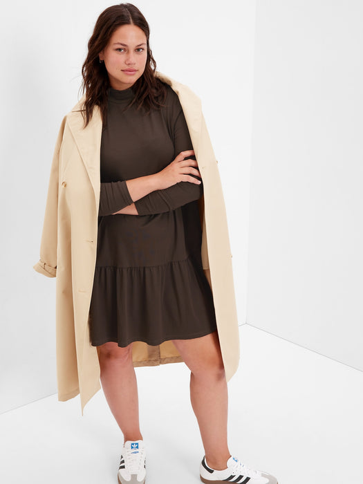 Modern Mockneck Tiered Mini Dress - brown noir