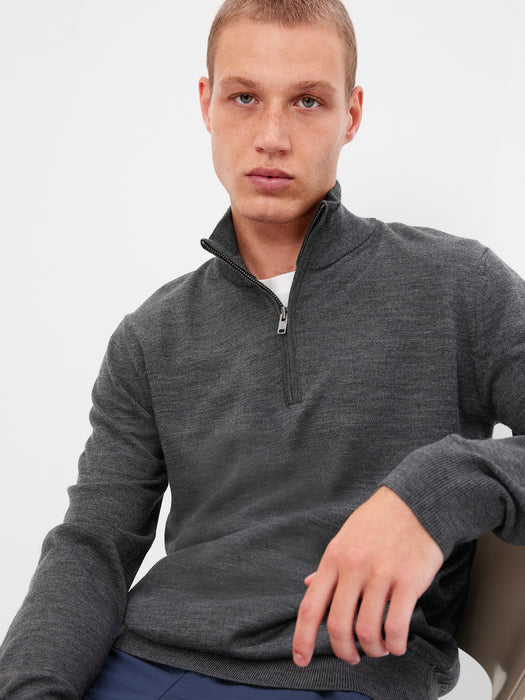 Half-Zip Merino Mockneck Sweater - charcoal heather