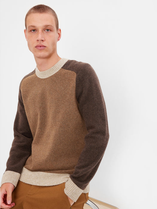 Recycled Colorblock Crewneck  Sweater - cozy brown