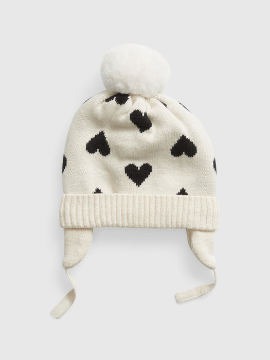 Baby Heart Pom Beanie - birch beige