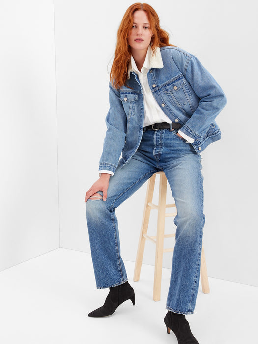 Oversized Icon Denim Sherpa Jacket with Washwell