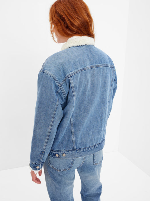 Oversized Icon Denim Sherpa Jacket with Washwell