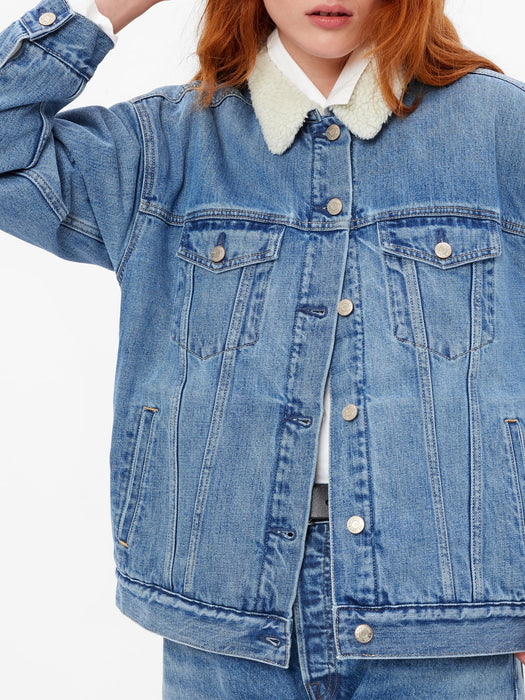 Oversized Icon Denim Sherpa Jacket with Washwell