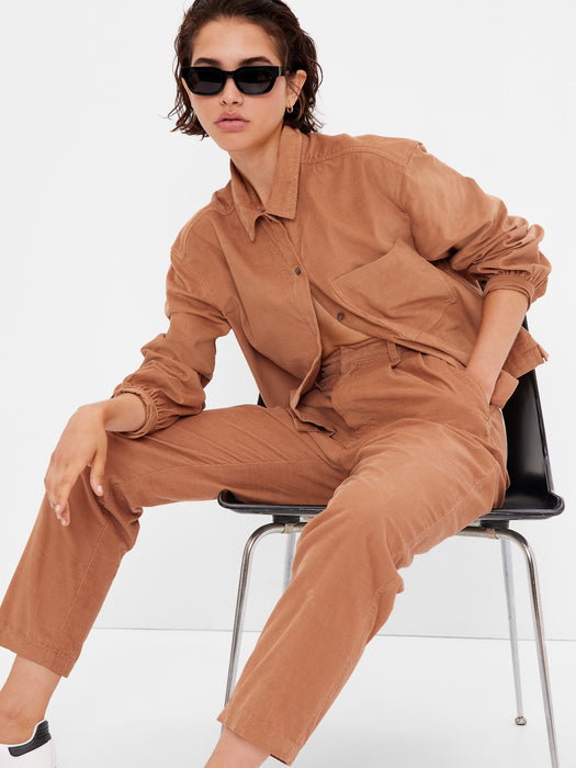 Cropped Corduroy Shirt - holiday brown