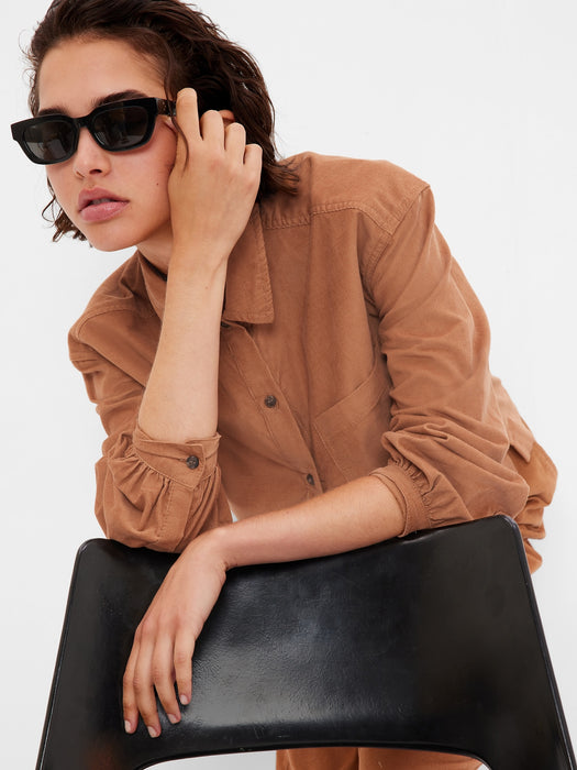 Cropped Corduroy Shirt - holiday brown